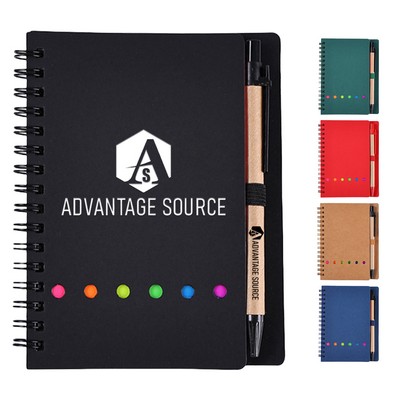 Eco-Friendly Kraft Paper Spiral Notebook W/ Sticky Notes And Pen